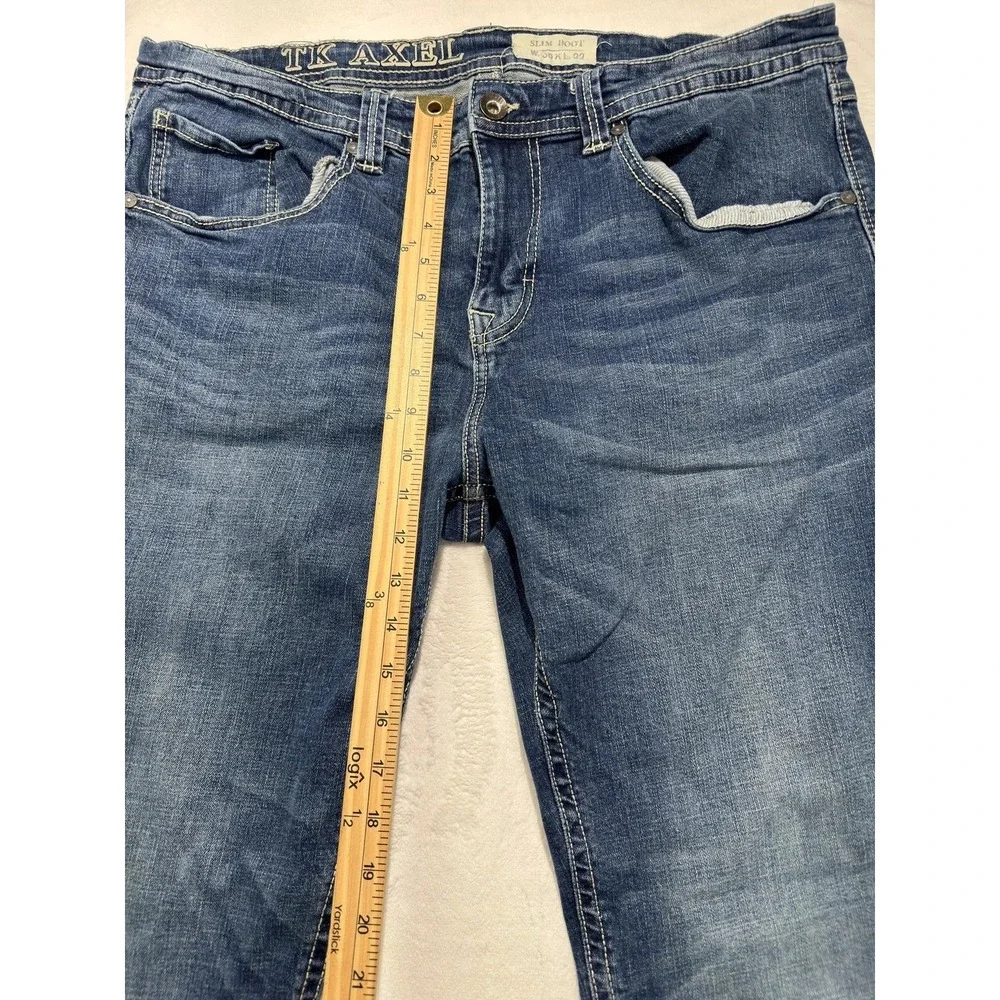 TK Axel Jeans Mens 36x30 Blue Denim Slim Bootcut Medium Wash Embroidered Pockets